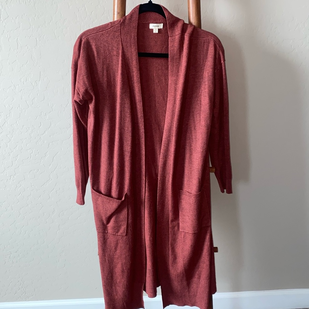 Debut Oversized Long Open Front Burgundy Cardigan